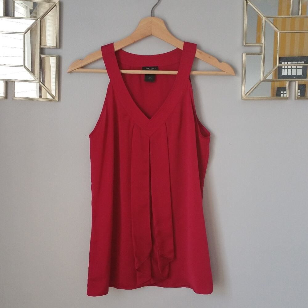 Ann Taylor Factory Red Sleeveless V-Neck Pleated Blouse XS